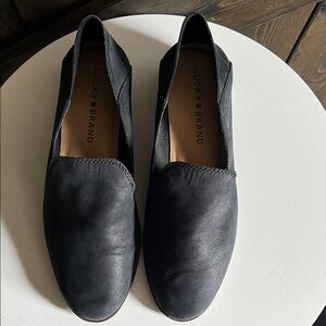 Lucky Brand Black Soft Leather Flats Minimalist Slip-On